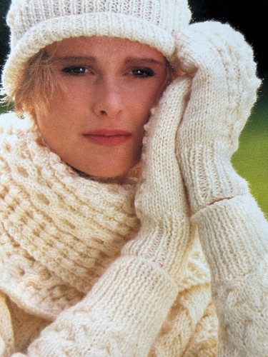 Aran hat mittens scarf - hat,,