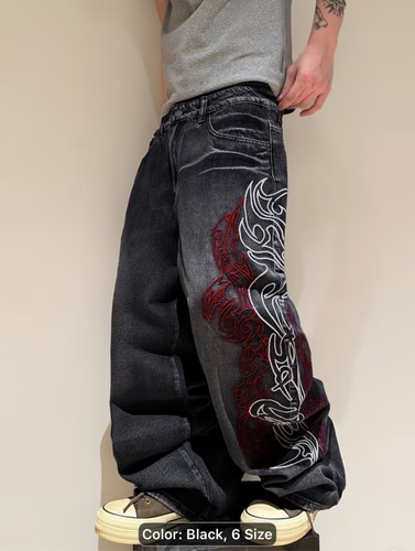 Mens black baggy jeans wide - black,