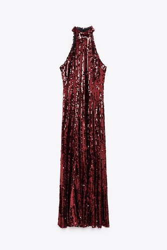 Zara dark red long - , sequinned