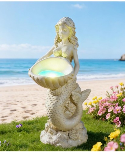 Solar mermaids birdbath garden - birdbath,