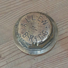 Vintage brass cart & wagon wheel hub nut cap Allen of Brigg garage ?