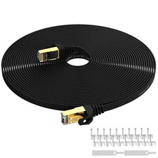 30M Cat7 Ethernet Network LAN Cable Gold Plated thin Flat Patch Lead RJ45 Black
