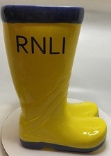 RNLI Lifeboat Yellow Wellington Boots Ceramic Planter New Great for a porchway