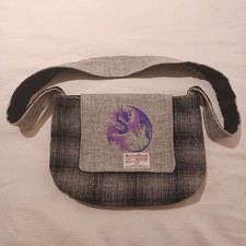 Lou Lou Harris Tweed Shoulder Bag Grey With  Emdroidered Dragon