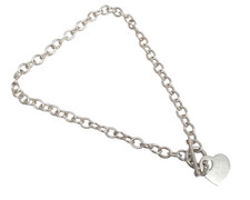 Sterling Silver Necklace Chunky Oval Link Toggle Dangle Heart Charm Hallmarked