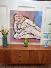 Huge Vintage 1970s Abstract Nude Oil On Canvas Oil Painting, Naked 122cm X 122cm