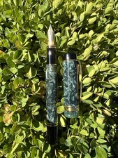 (Very Good) Parker Duofold Centennial Fountain Pen Green Marble F 18K Nib