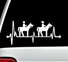 Horseback Riding Horses Couple Heartbeat Lifeline Decal Sticker BG 688 Trailer