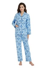 GLOBAL Women's Pyjama Sets 100% Cotton Flannel PJs Button Top Drawstring Bottoms