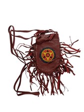 Fair Trade Native American Leather Pouch Medicine Bag - Dark Red