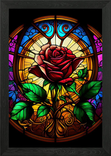 Stained glass rose framed wall - rose,