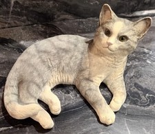 Leonardo Grey Tabby Cat Laying Down Ornament. 25cm Long.