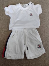 Moncler 2 Piece Set 12 Months White T-Shirt and Shorts with Red & White Trim