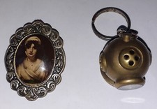 Vintage Brass Driving Helmet Keyring & Portrait Brooch