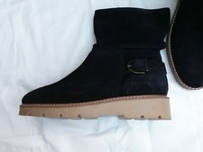 Next Navy Leather Wedge Slouch Ankle Boots Shoes  3.5/36 Forever Comfort® £65 Q2