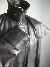 LONG LEATHER TRENCH COAT 40 38 steampunk goth matrix ASHY vintage caped rancher