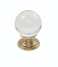 2x Crystal Ball Cupboard Knob Polished Brass base Fingertip Design/Carlisle pair