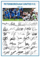 11875. 2025-26 Peterborough United Signed Team Photo Sheet PRINTED AUTOGRAPHS A4