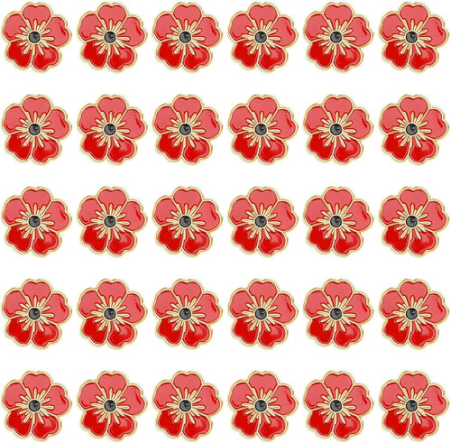 72pcs red poppy - enamel, pins