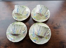 Vintage Foley E. Brain " Hollyhocks" Eight Piece Tea Set