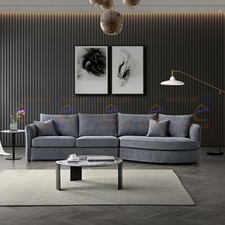 ALUXO® Rubin Boucle Right Hand Corner Sofa Charcoal Black 4 Seater Curved Island