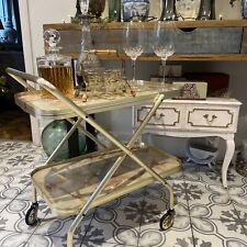 Vintage Kaymet Style Gold and Faux Marble Drinks Cocktail Trolley 1960’s Retro