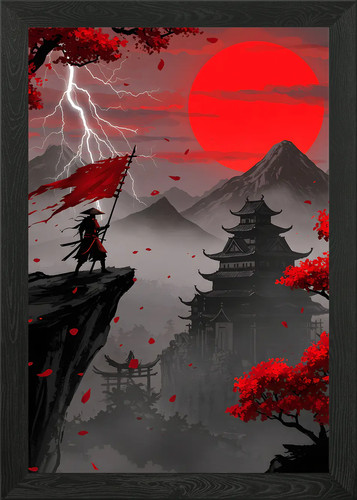 Samurai with red flag - red,