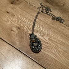 Vintage Tribal Silver Amulet Pendant Necklace Perfume Container