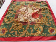 CORNELIA JAMES BEAUTIFUL RED GOLD & GREEN OPULENT CHAIN BRAID PRINT SQUARE SCARF