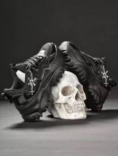 Woman’s Black Chunky Platform Trainers Skull Goth Alt Sneakers Shoes