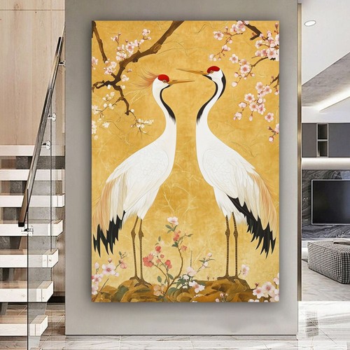 Japandi cranes canvas wall - japandi,