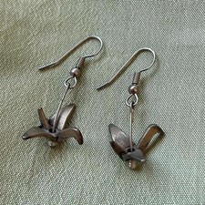 vintage 90s handmade silver origami paper crane earrings delicate fairy bird 70s