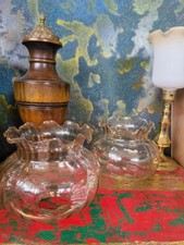 Victorian Art Nouveau Amber Glass Shades  Antique Ribbed Ruffled Pair 1890 1915