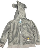Juniors: Soft Plush Baby Hoodie with Ears & Bear Patch - Unisex Grey -6-9months