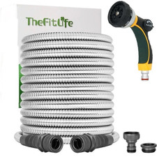 TheFitLife Metal Garden Hose Pipe - Flexible Stainless Steel Water Hose 100ft