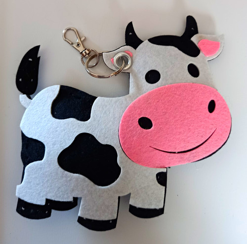 Multi felt cow animal keyring - multi,