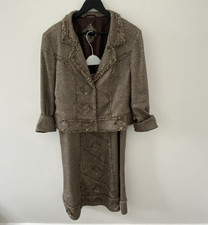 Per Una Collezione Italia Skirt Suit 18 Brown Herringbone Wool Mix Midi Boho