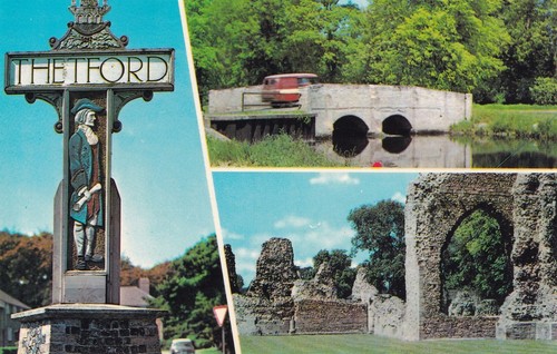 Postcard thetford 3 views - thetford,