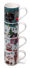 Winter Wonderland Christmas Ceramic Stacking Mugs - Set of 4