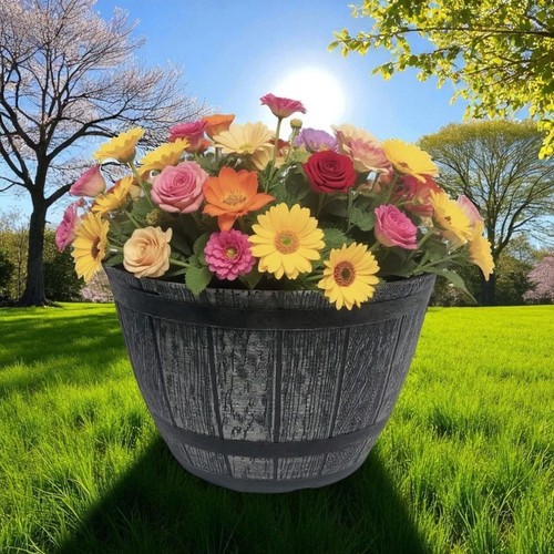 Rustic whiskey barrel garden - rustic,
