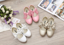 Girls Kids Wedding Holiday Bow Flower Size Formal Dress Shoes Party Princess UK