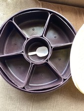 Round Plastic Spice Box Storage Tin Masala Dabba + Spoon Removable Compartments