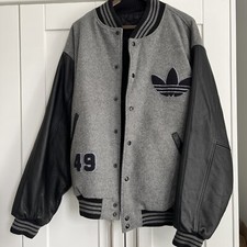 Men’s Original Big Game 49 Varsity Grey Wool leather  Jacket By adidas Size L