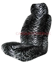 For Fiat Seicento (1998-03) Grey Tiger Faux Fur Car Seat Covers - 2 x Fronts