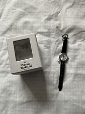 Vivienne Westwood Silver Face Black Leather Strap Orb Women's Watch