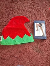 Elf Hat and red /green stripped tights