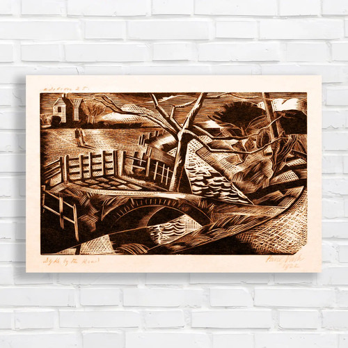 Dramatic landscape woodcut - landscape,