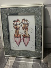 CRUSHED 3D CRYSTAL SHOES DIAMOND PICTURE WITH FRAME WALL LIQUID ART GLITTER