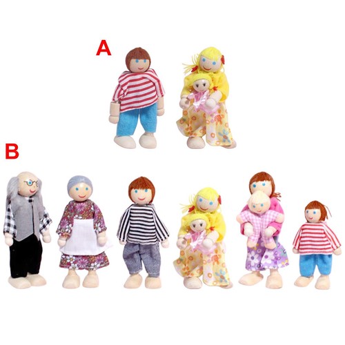 Wood dollhouse family set - family,