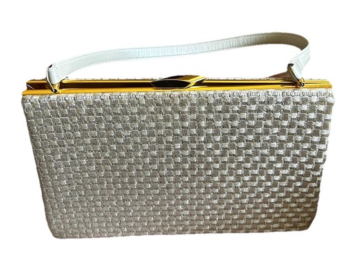 Vintage 1960s white woven box - white,